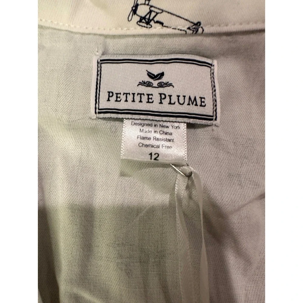 Petite Plume Boys Par Avion Short Pajama Set White Airplane‎ Print Size 12 NWT